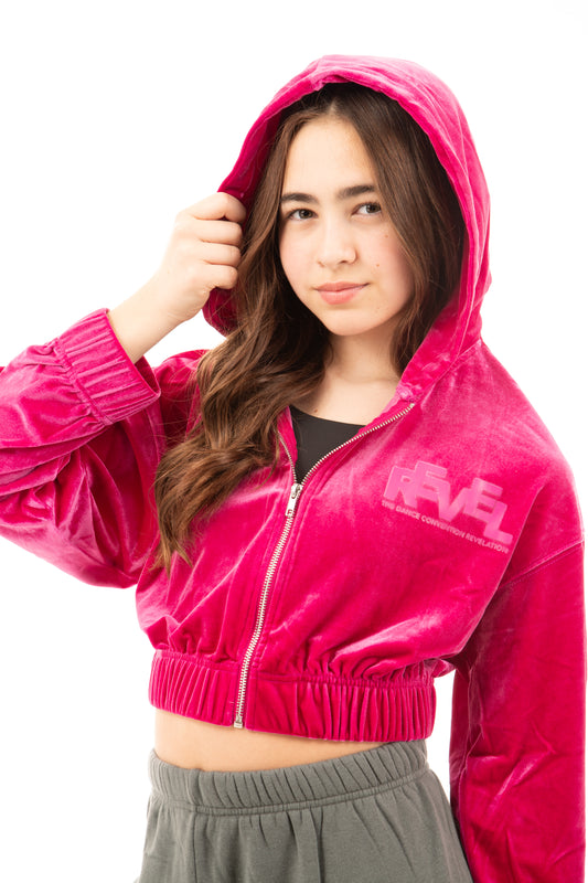 Velour Crop Zip Hoodie