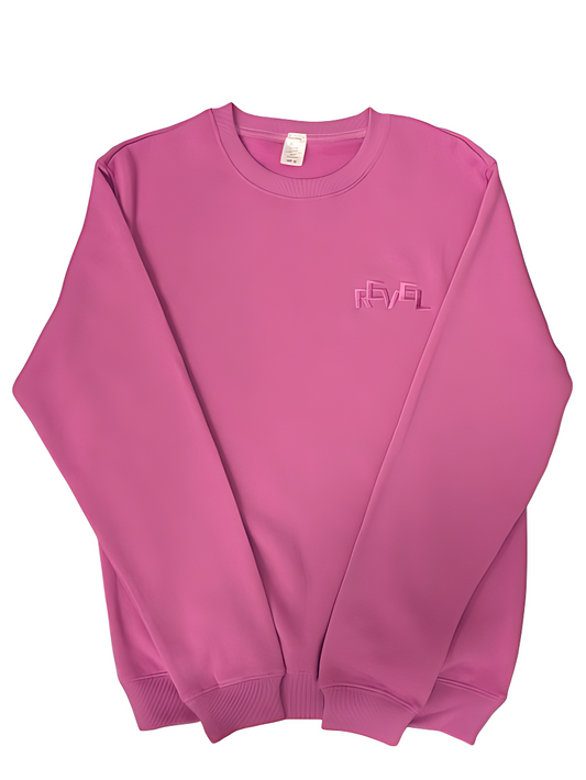 Revel Embroidered Crewneck.Purple Orchid.